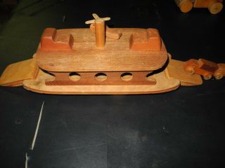 VINTAGE WOODEN FERRY BOAT AND WOODEN TRUCK BANK 3