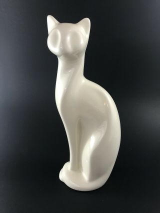 Mid Century Modern Ceramic Cat Off White Ivory Art Deco Vintage Signed