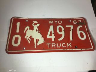 1967 Wyoming County 10 License Plate - Vintage Truck Automobile Red White