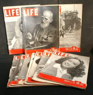 Ten Old Issues Of Life Magazines - Years 1938 And 1944
