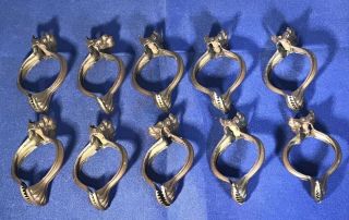 Vintage French Country Brushed Brass Clamp - Style Curtain Rings Set Of 10