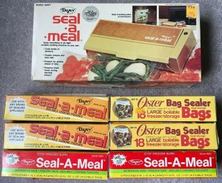 Vntg 1976 Dazey Seal A Meal Food Sealer Model Sam 1,  6 Boxes Of Cooking Pouches