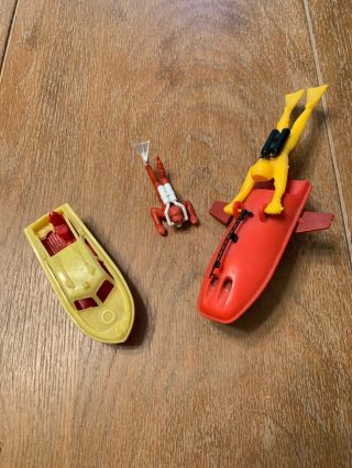 Vintage Rennal Plastic Toy Boat And Plastic Scuba Man Toy