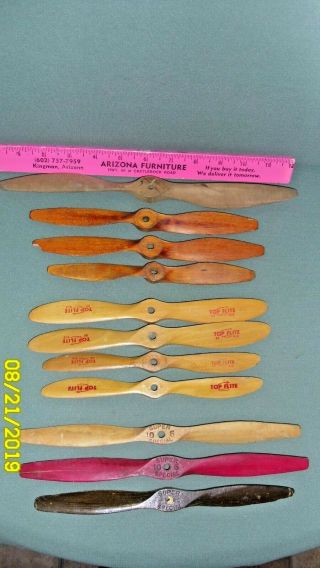 3 Groups Of 11 Vintage Wood Model Airplane Propellers.