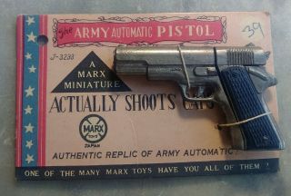Vintage Marx Toy Miniature Army Automatic Pistol Only 2.  5 " Long On Card
