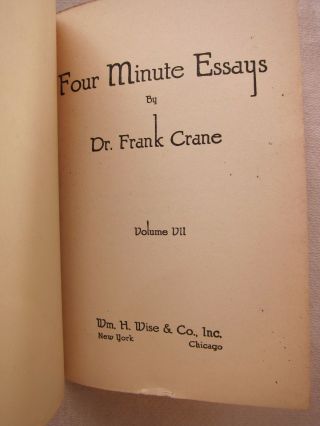 Old Little Book Four Minute Essays by Dr.  Frank Crane 1914 GC 3