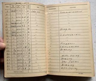 USN WWII Aviation Bomber Flight Log Book Manuscript Jan 1944 - May 1945 ID’d 4