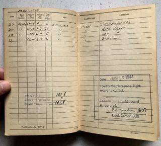 USN WWII Aviation Bomber Flight Log Book Manuscript Jan 1944 - May 1945 ID’d 5