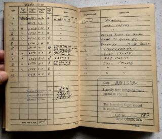 USN WWII Aviation Bomber Flight Log Book Manuscript Jan 1944 - May 1945 ID’d 6
