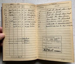 USN WWII Aviation Bomber Flight Log Book Manuscript Jan 1944 - May 1945 ID’d 7