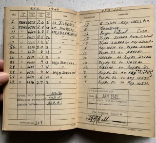 USN WWII Aviation Bomber Flight Log Book Manuscript Jan 1944 - May 1945 ID’d 8