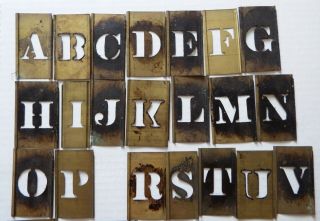 Vintage Brass Metal Letter and Numbers Stencils Craft Supply missing Q,  X Z and 1 2