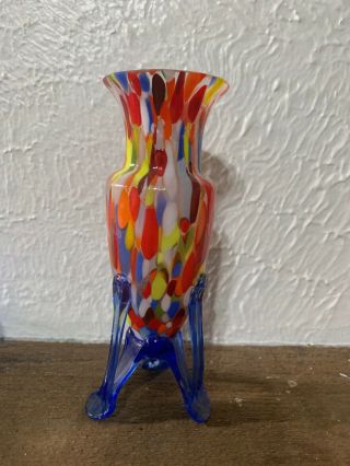 Vintage Kralik End Of Day Glass Vase Tripod Legs Art Deco Czech