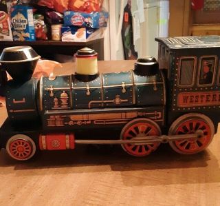 Vintage 1960 ' s Western Train Engine Battery Powered Tin Toy by Modern Toys Japan 4