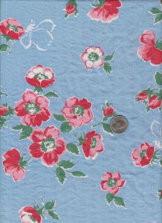 Vintage Feedsack Blue Red Pink Green Floral Feed Sack Quilt Sewing Fabric 42x18