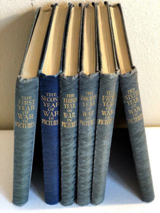 Vintage The First - Sixth Year Of War In Pictures Blue Leather Books Wwii 1 - 7