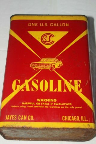 Vintage Jayes Can Co.  Metal Gasoline Gas Can Red 1 Us Gallon Car Logo 1960 