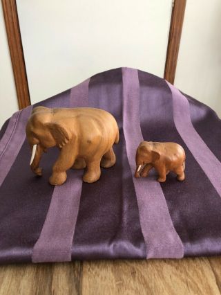 Vintage Carved Wooden Elephants - Set Of 2 - Early 1900 