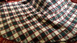 Vintage Tablecloth,  Heavy Woven Cotton Plaid,  Christmas Holly,  Green And White