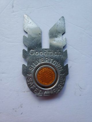Vintage Goodrich Silvertown Safety League License Plate Metal Topper - Orange