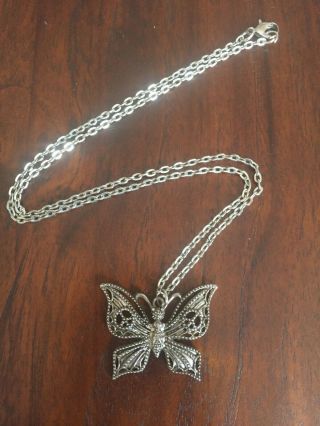 Vintage Sterling Silver Butterfly Necklace And Chain 1970 