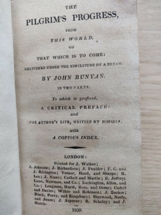 Antiquarian Collectors Book The Pilgrims Progress By John Bunyan 1809