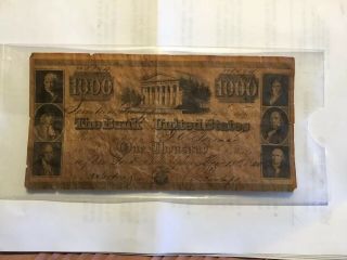 Vintage The Bank Of The United States One Thousand Dollars Dec.  15,  1840 No.  8894