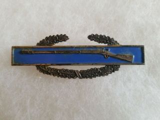 Vintage Sterling Silver Signed Blue Enamel Gun Wreath Pin Infantry 18.  5 Grams