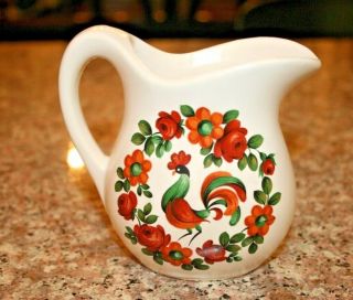 Vintage Mccoy Pottery 3.  75 " White Pitcher With A Rooster And Floral Decal