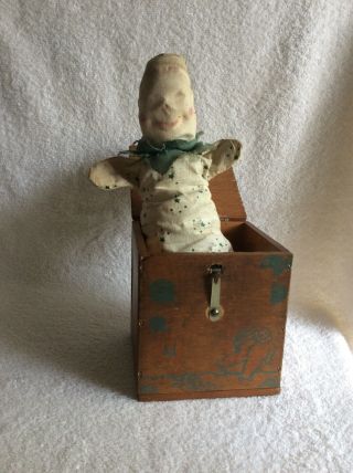 Very Vintage Clown (jack) In The Box Wood Paper Litho Toy