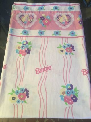 Barbie Pink And White Flowers Floral Twin Flat Sheet Vintage 1996 Craft Fabric