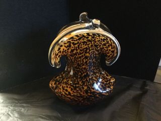 Vintage Murano Style Studio Art Glass Snap Purse - Vase - Handbag,  Leopard 