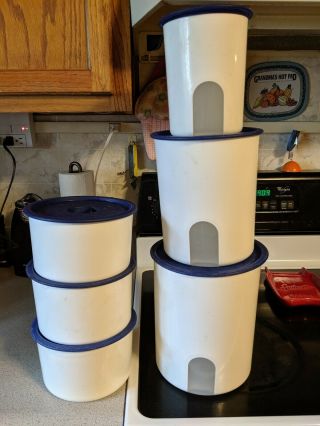 Vintage Tupperware One Touch Canister Set Of 6 Blue & White