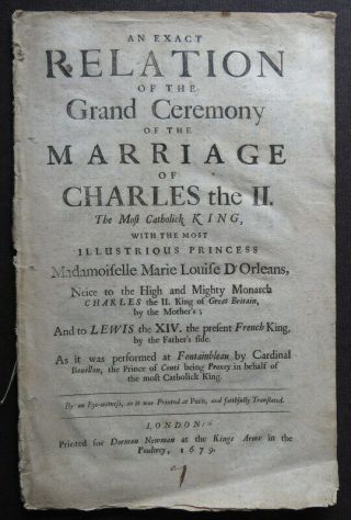 King Charles Ii Marriage 1679 Maria Luisa De Orleans Ceremony Pamphlet Spain