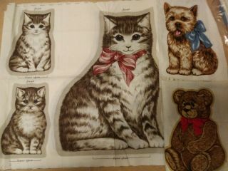 Vintage Old Fashioned Victorian Cat Kittens Dog Bear Cut Sew Stuff Pillow Panels