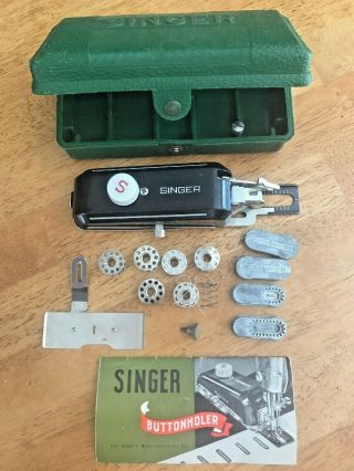 Vintage Singer Button Holer 160506 Attachment Buttonholer Case,  Bobbins