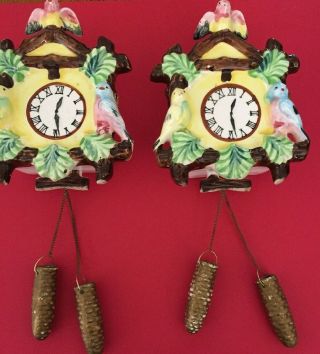 Set Of 2 Vintage Clock Birds Wall Pocket Planters