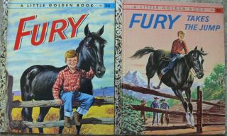 2 Vintage Little Golden Books Fury,  Fury Takes The Jump " A " 1st Editions