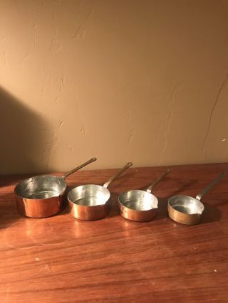 4 Vintage Handcrafted Solid Copper Skillet Measuring Cups