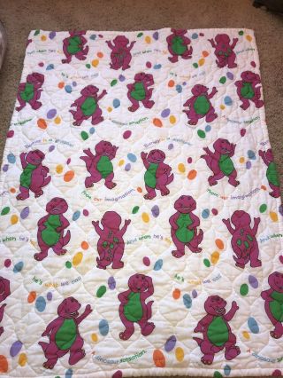 Vintage Barney Purple Dinosaur Baby Quilt Crib Toddler Bibb Company 40x54 "