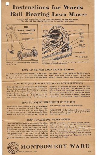 Montgomery Wards Vintage Lakeside Ball Bearing Reel Lawn Mower (1950 