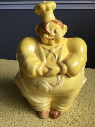 Vintage Red Wing Pottery Yellow Chef Pierre Cookie Jar 11.  5 " Usa