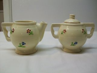 Vintage Fraunfelter Thermo - Proof Creamer And Lidded Sugar - Zanesville,  Ohio