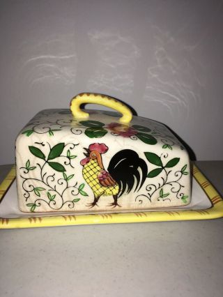 Vintage Rooster And Roses Butter/cheese Dish Py
