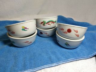 Vintage Chinese Guoguang Cathay China Set Of 6 Dragon Soup Rice Bowls