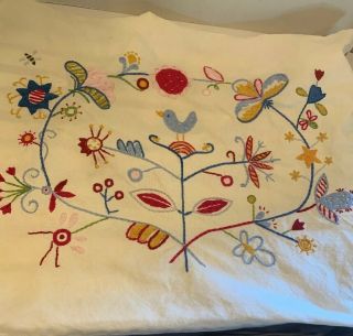 Ikea Alfhild Fagel Embroidered Pillow Bird Cover Shabby Chic Vtg 19” By 22”