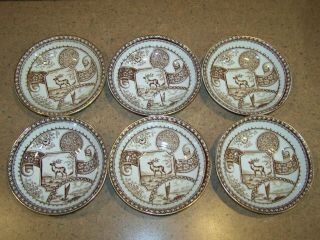 Vintage Porcelain,  Brown On White,  Stag C.  A.  & Sons 750 England 6 Saucers