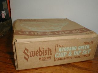 Vintage Anchor Hocking 3 Pc.  Avocado Green Glass Chip and Dip Bowl Set 4