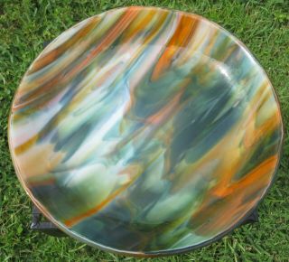 Vintage Slag Glass Plate,  Strong Colorful Unique Piece,  11  Diameter 2  Deep