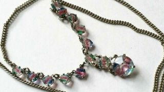 Czech Vintage Art Deco Iris Rainbow Open Back Crystal Necklace Signed
